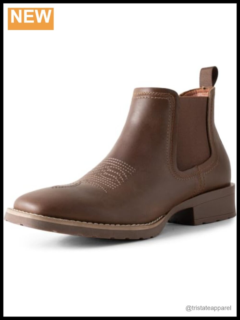 Mens Leather Ankle Cowboy Chelsea Boots Western Slip-On Square Toe